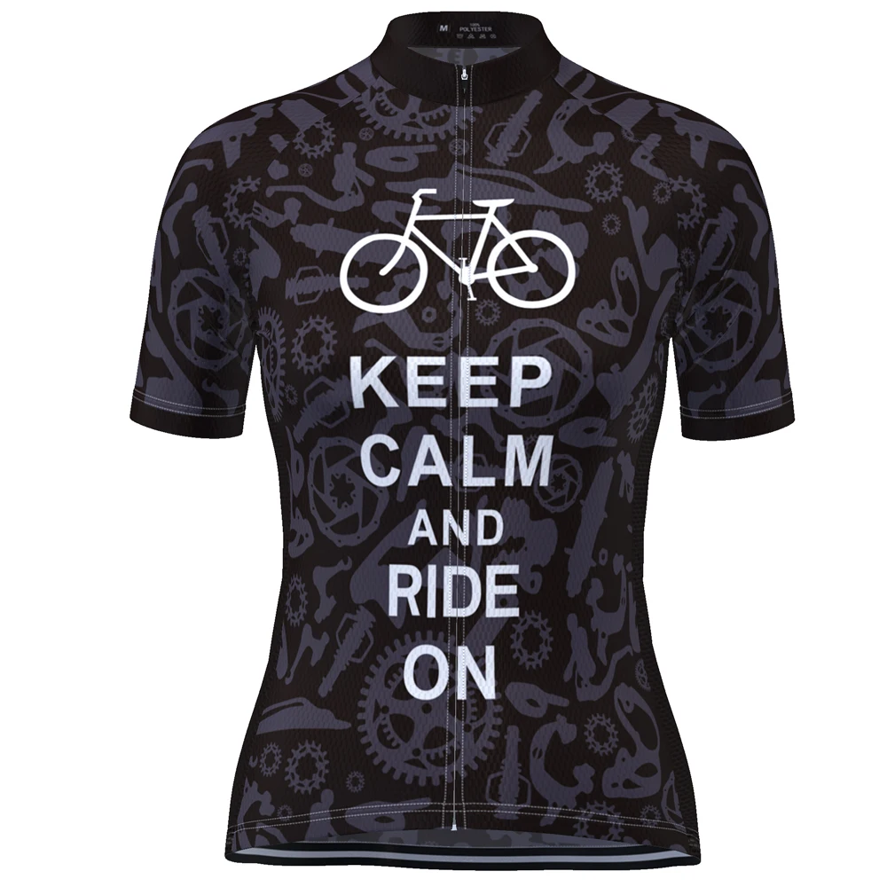

HIRBGOD New Women Black Breathable Cycling Jerseys Pro Team Bike Clothing Keep Calm and Ride on Cycling Shirts Clothes,TYZ077-03