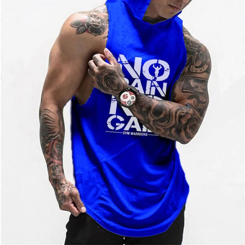 

Men's Tank Tops Sleeveless Hooded Vest Letter Priting Tanks Hip Hop Men Vests Gym Bodybuilding Fitness Tees Men Clothing