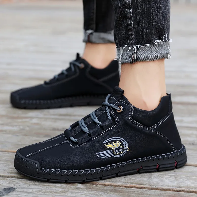 Мужские зимние ботинки на меху черные теплые кожаные водонепроницаемые