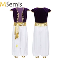 msemis kids boys fancy arabian prince costumes cap sleeves waistcoat with pants for halloween cosplay fairy parties dress up