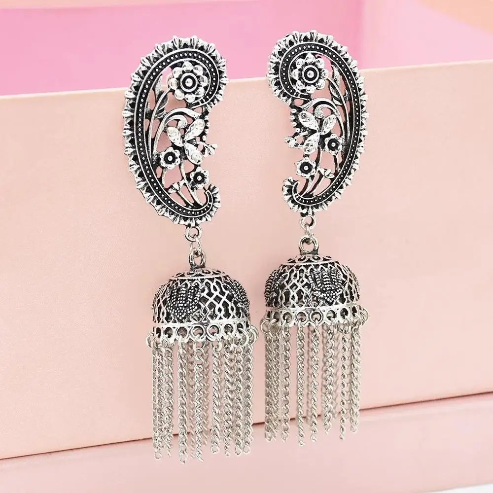 Индийские Jhumka свадебные серьги с полым цветком в древнем азиатском стиле