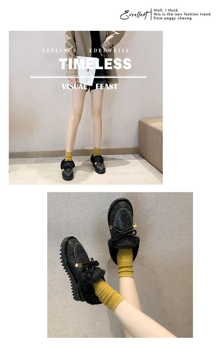 Shiny Glitter Snow Boots Women Fashion Warm Plush Ankle Boots Woman Non Slip Botas Mujer Butterfly-knot Decoration