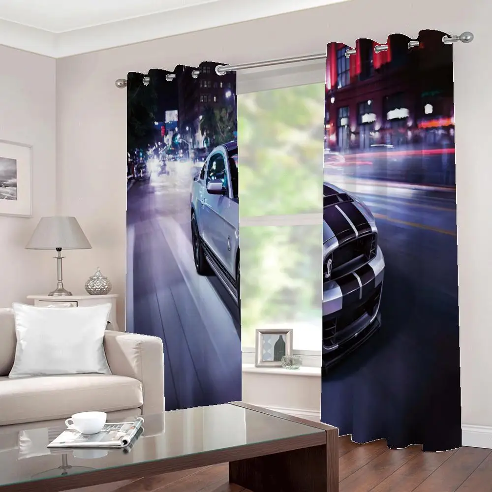 

City Night view car Curtain Luxury 3D Window Curtain For Living Room Modern Home Decoration Curtains 3d