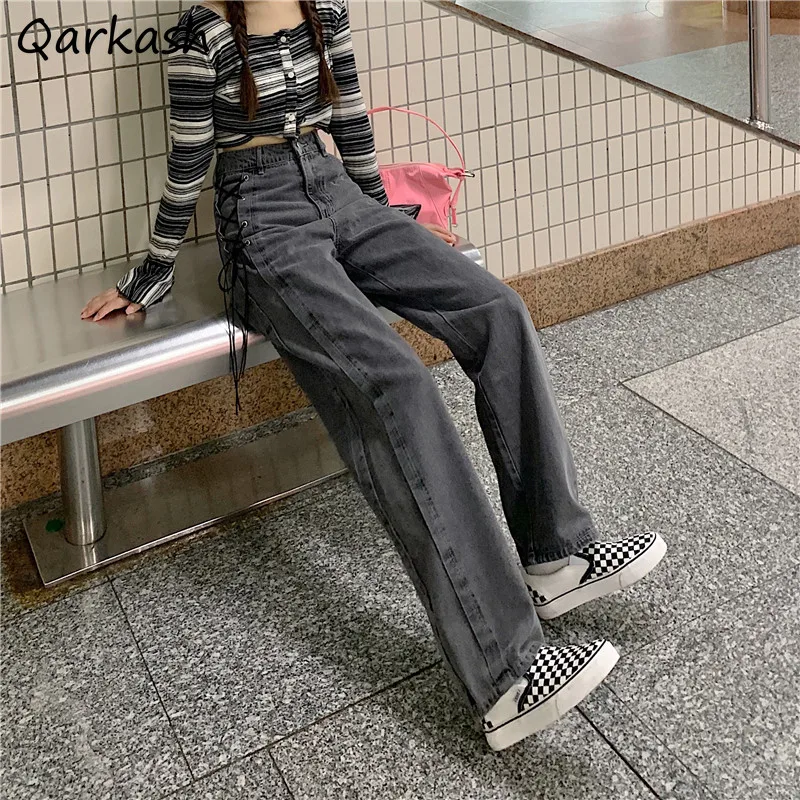 

Джинсы женские с завышенной талией, модные Универсальные мешковатые брюки в японском стиле для студентов, уличная мода, для отдыха, популяр...