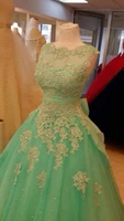 delightful green lace appliques prom gown vestido de festa zipper back evening party gown with bow mother of the bride dresses