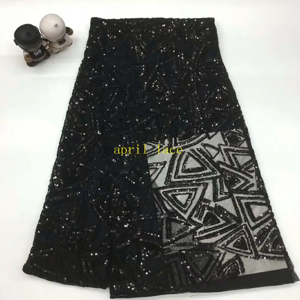 

stock 5yards/bag black color sequins embroidery fashion high - end fabrics used in wedding dress design XX81#
