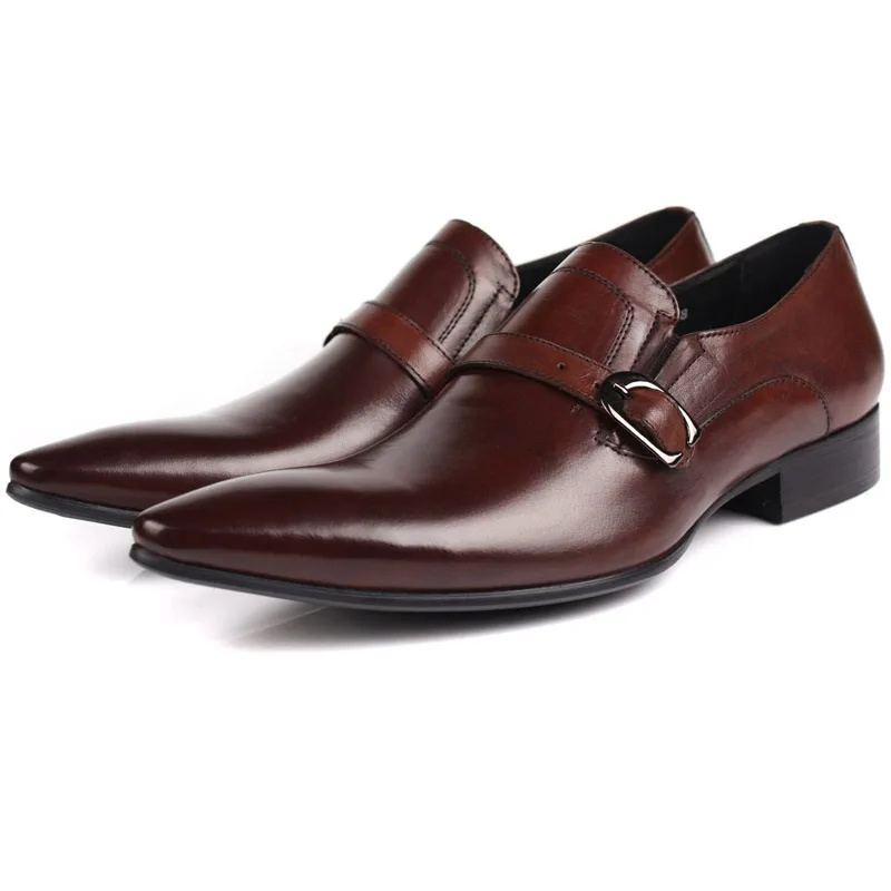 

Italian Buckle Strap Formal Dress Shoes Men Genuine Leather Business Wedding Flats Pointed Toe Oxford Office Shoes For Men G83