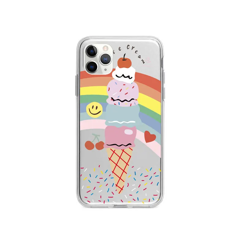 

Cartoon Ice Cream Phone Case for iPhone 12 Pro Max Mini Soft Tpu Protective Cover for iPhone X XR XS Max Se 2020 6 7 8 Plus Case