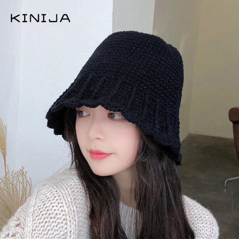 Зимняя шерстяная Панама Женская однотонная рыболовная Кепка осенняя Корейская