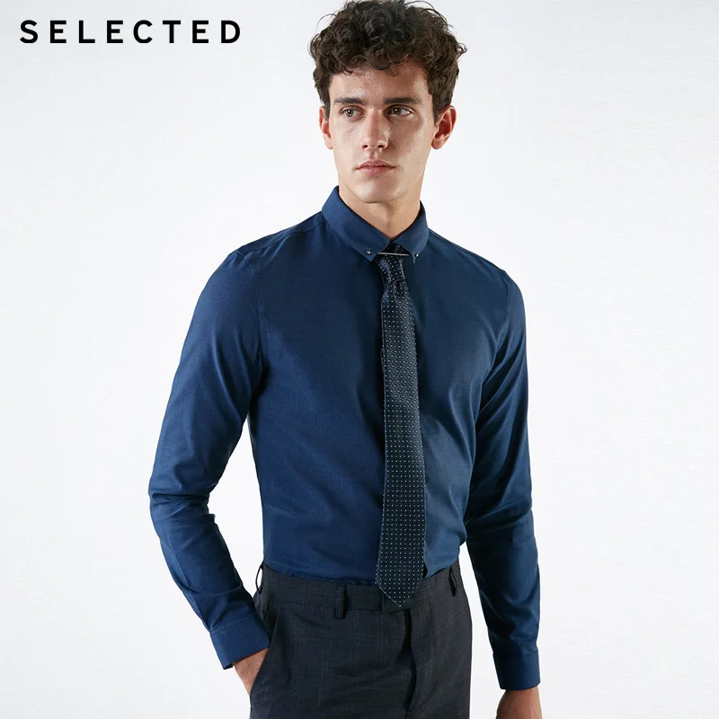 Однотонная деловая рубашка с длинными рукавами из отборного хлопка |