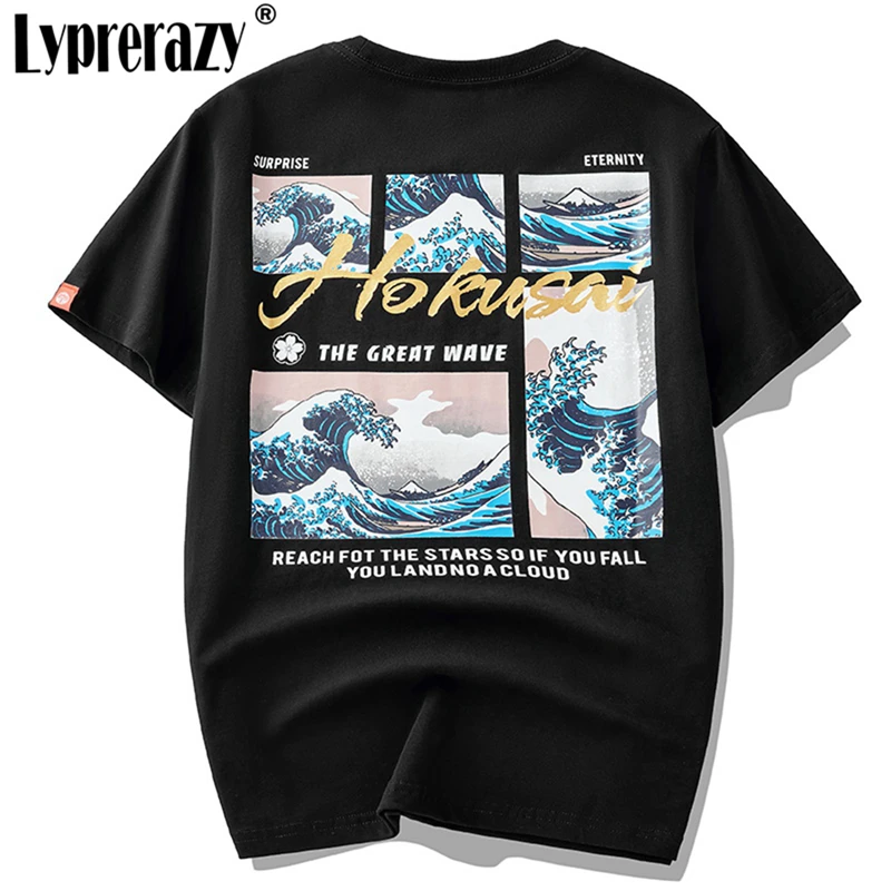 

Lyprerazy летние мужские с принтом волны океана со свободным узором повседневные хлопковые топы Harajuku футболки мужской