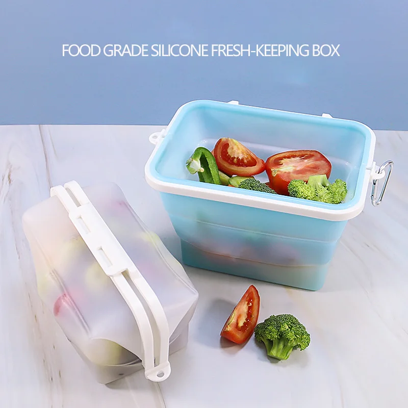 

New Fashion Silicone Folding Storage Box Retractable Fruit And Vegetable Storage Box Silicone Folding Bento Lunch Storage Box