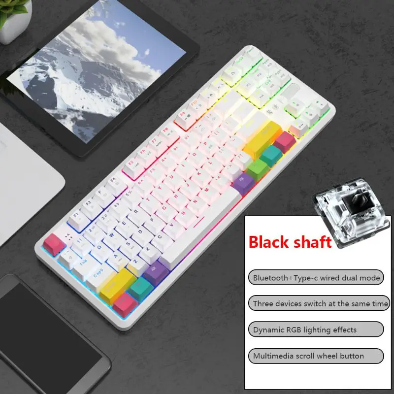 

87 Keys Bluetooth Wired/Wireless Mechanical Keyboard for Ajazz K870T with RGB Backlit Type C Cable 2000mAh Battery NKRO