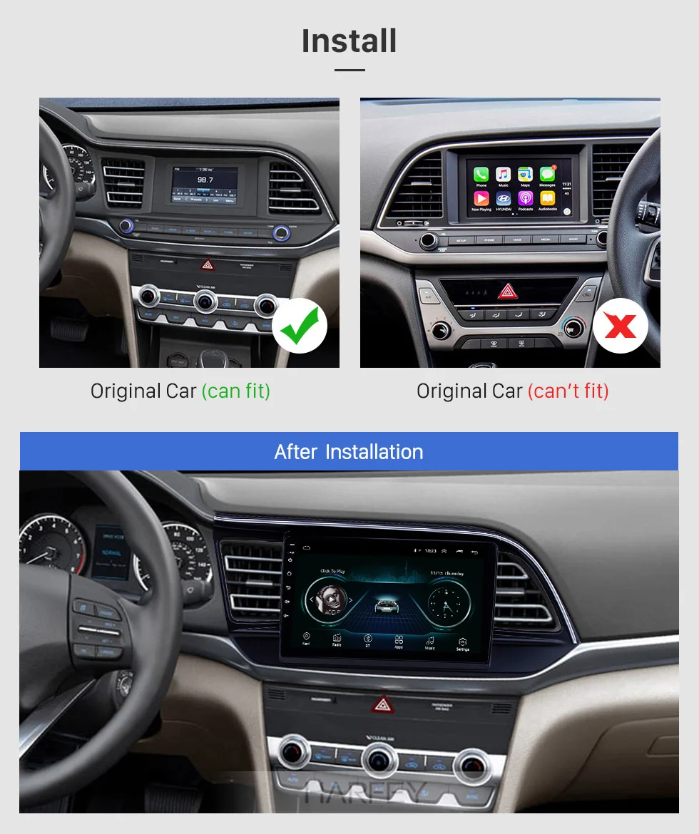 Harfey Автомобильный gps радио для hyundai Elantra LHD Android 8,1 " с USB wifi Bluetooth AUX Поддержка Carplay SWC камера заднего вида