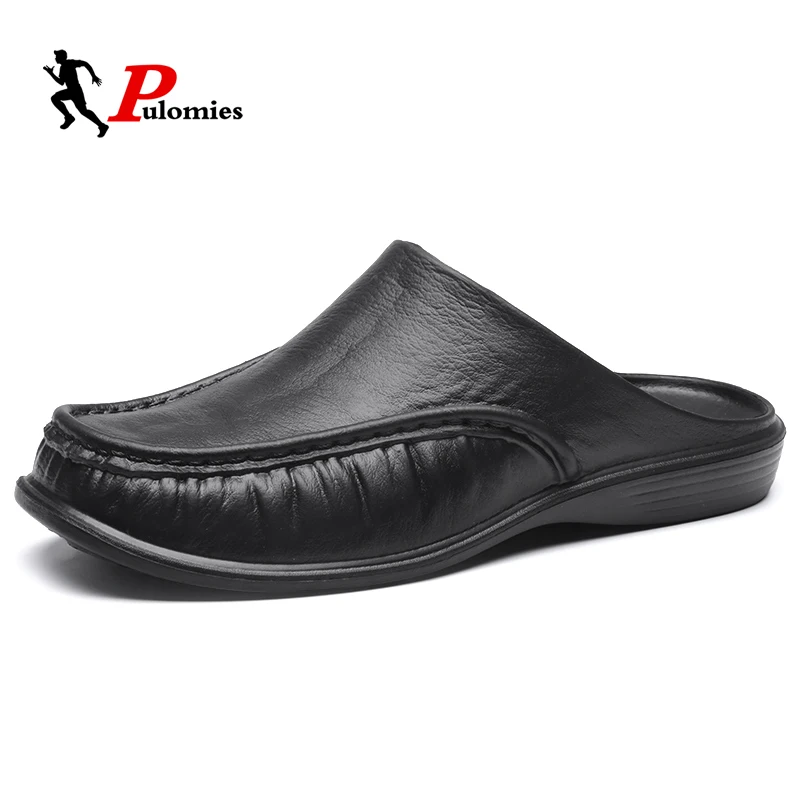 

PULOMIES Men Loafers Slip On Casual Walking Shoes Men Slippers Comfortable Soft Faux Leather Slippers Mens Mules Plus Size 47