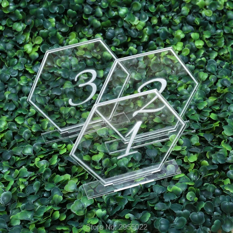 Лазерная резка прозрачные акриловые свадебные шестигранные настольные цифры