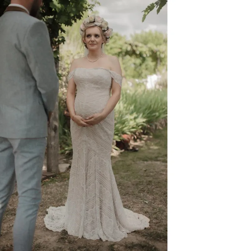 Бохо Русалка свадебное платье Кружева платья для беременных фотосессии Макси