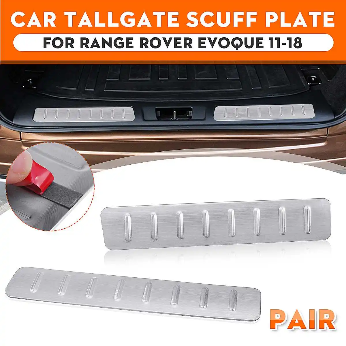 

RRI226 Rear Tailgate Boot inserts Cargo Trunk Scuff Plates Stainless Steel For Range Rover Evoque 2011 -2018 LR061593+LR025363
