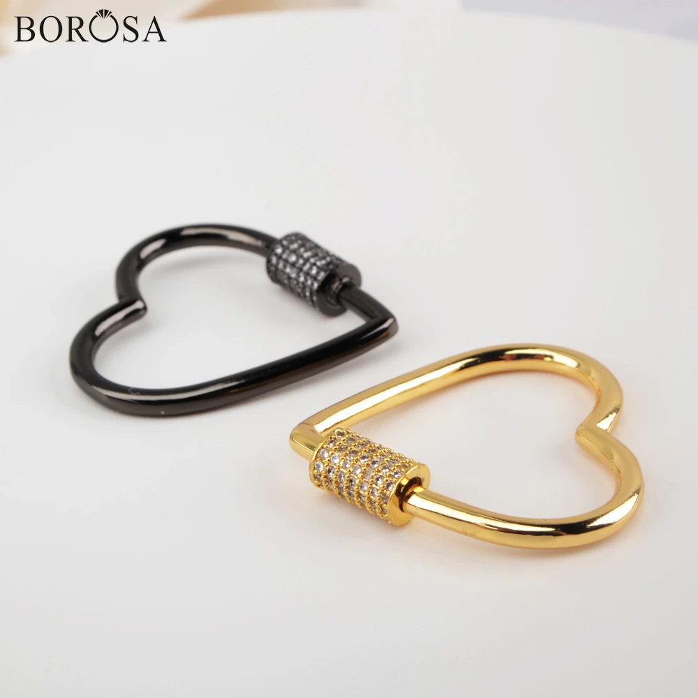 

BOROSA Fashion Micro Paved CZ Heart Clasp Gold Color Screw Clasp Lock Fastener Clasps Charms for Necklace Women Jewelry WX1349
