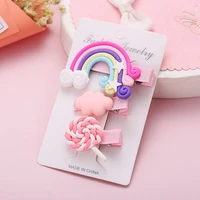  3PCsSet 1 Set Polymer Clay Hair Clips Rainbow kawaii Accessories For Girl Gift Multicolor Lollipop 58mm x 36mm - 36mm