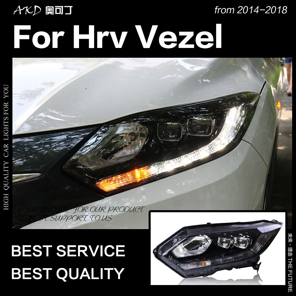 AKD автостайлинг фара для HRV Vezel светодиодная 2014-2018 сигнал поворота светодиодный DRL