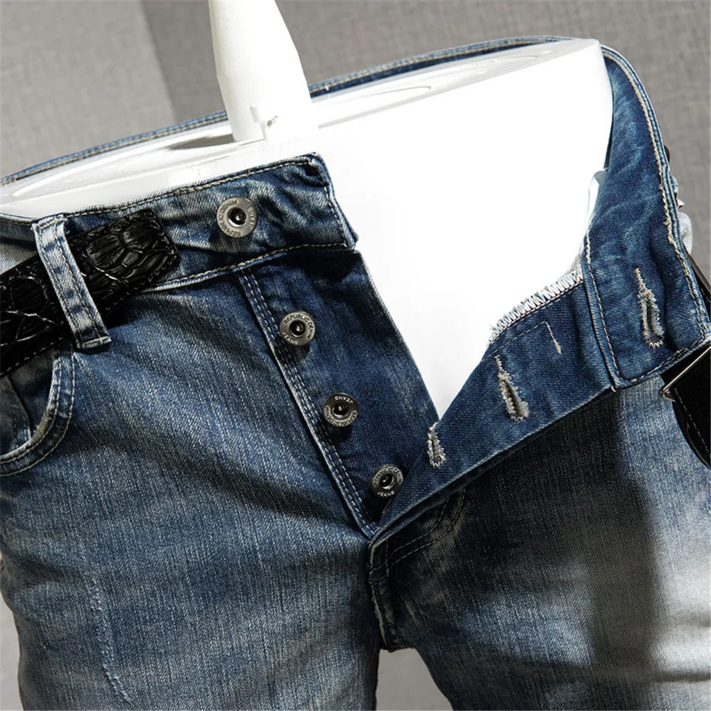 Рваные джинсы для мужчин модные обтягивающие с потертостями узкие эластичные