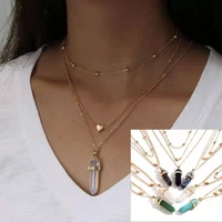fashion personality womens necklace creative simple hexagonal diamond gemstone love multi layer necklace 2021 trend party gift