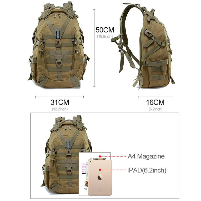 

40L Military Tactical Assault Pack Backpack Army Molle Waterproof Bug Out Bag Small Rucksack for Outdoor Hiking Camping Hunting