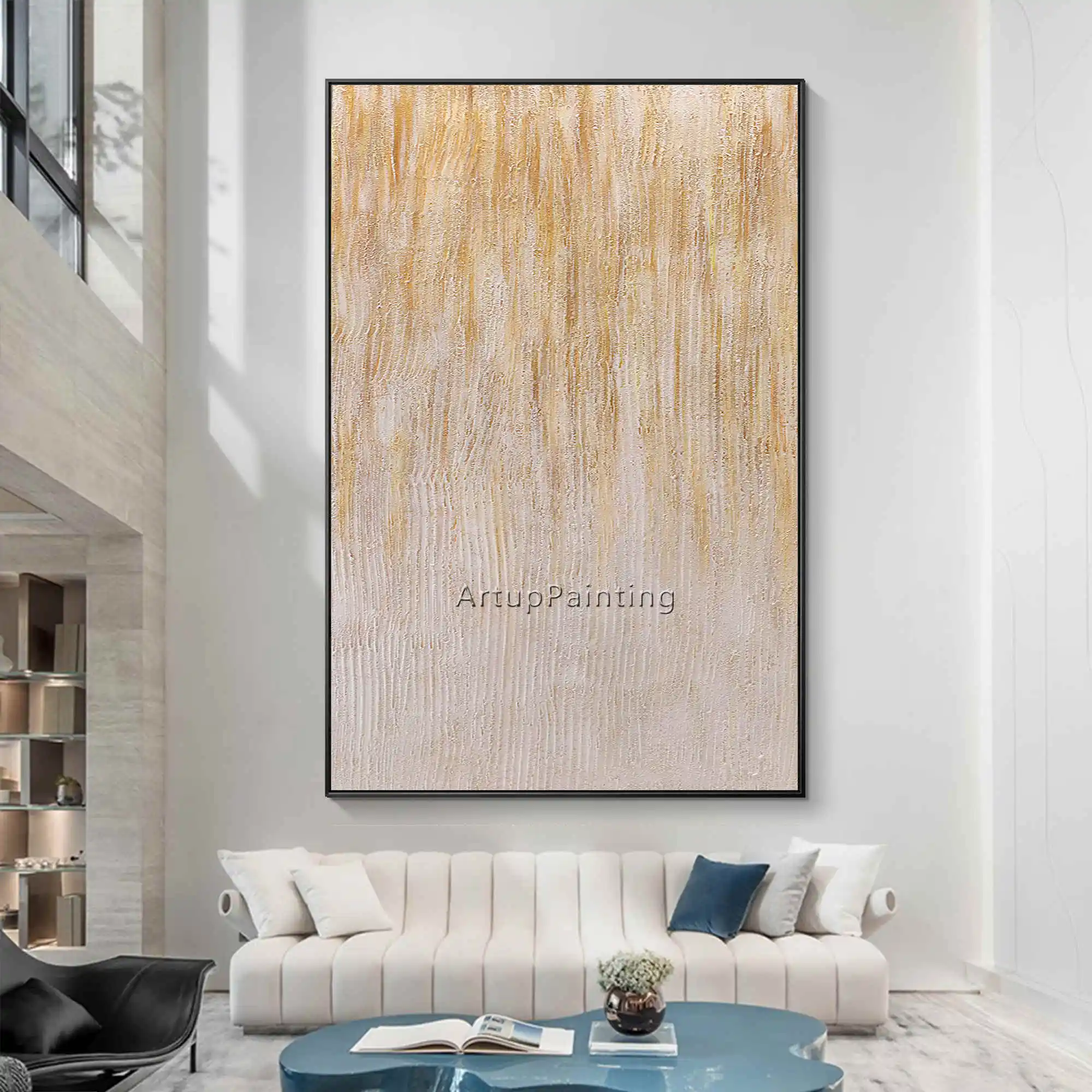 

Modern abstract Brown gold Glitter Hand Painted on canvas oil painting acrylic white large wall art picture for home decoration
