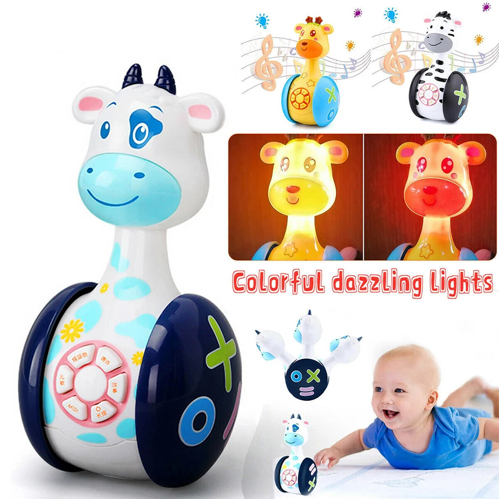 

Giraffe Rattles Toys with Music Story Lighting Early Educational Multifunction Tumbler for Baby Birthday Gift for Boys Girls