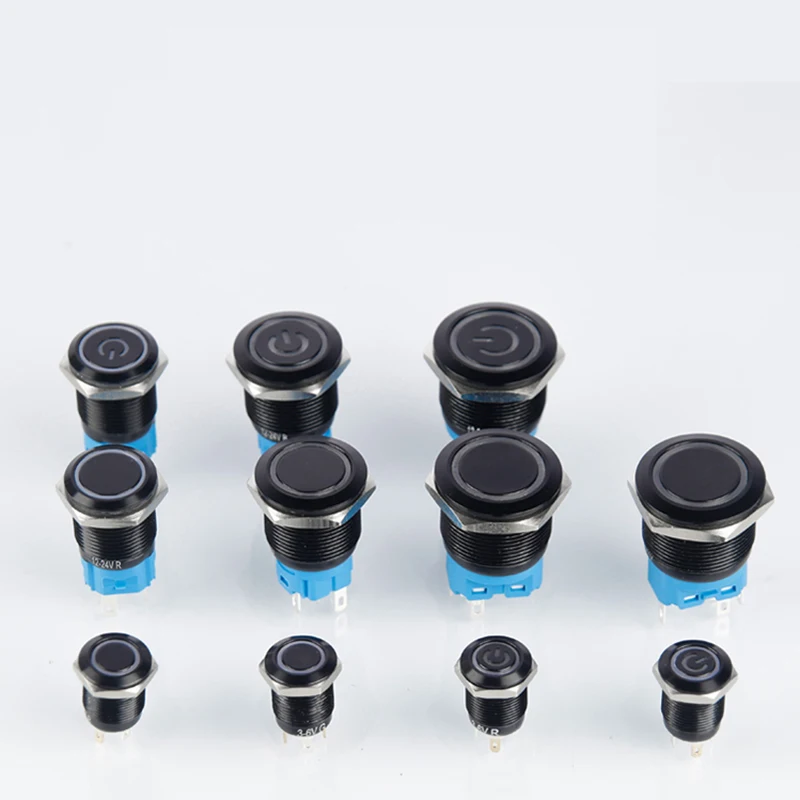 12/16/19/22mm Push Button Switch Oxidized Black Momentary Latching Fixed On Off Power LED Light 3V 6V 12V 24V 220V | Обустройство