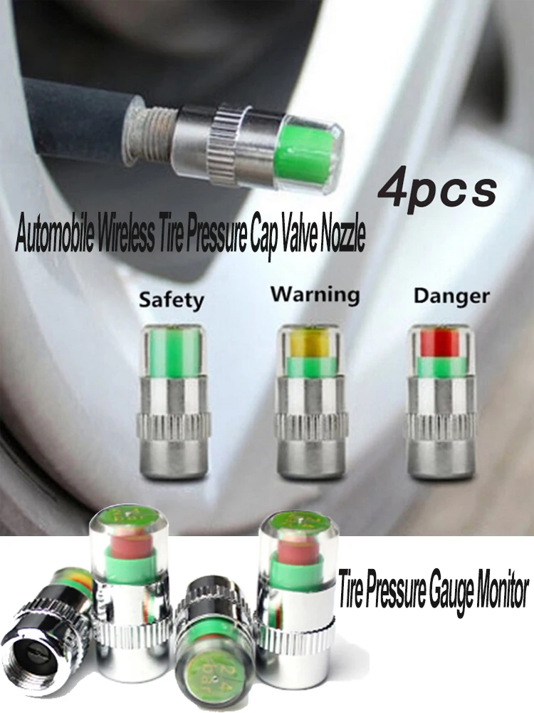 

4 Pcs Automobile Wireless Tire Pressure Cap Valve Nozzle Tire Pressure Gauge Monitor Portable External Tire Cap Vacuum Pressure