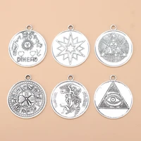 10pcslot silver color large tetragrammaton pentagram pentacle round charms pendants for necklace jewelry making accessories