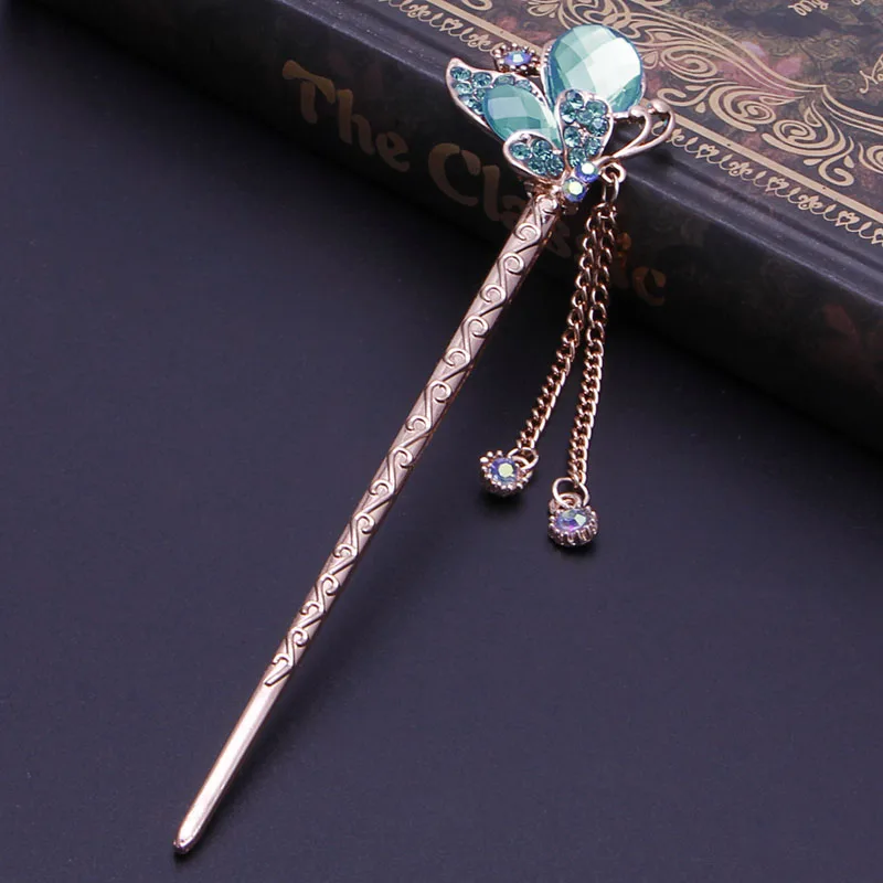Женская элегантная очаровательная синяя Хрустальная шпилька для волос Стразы |