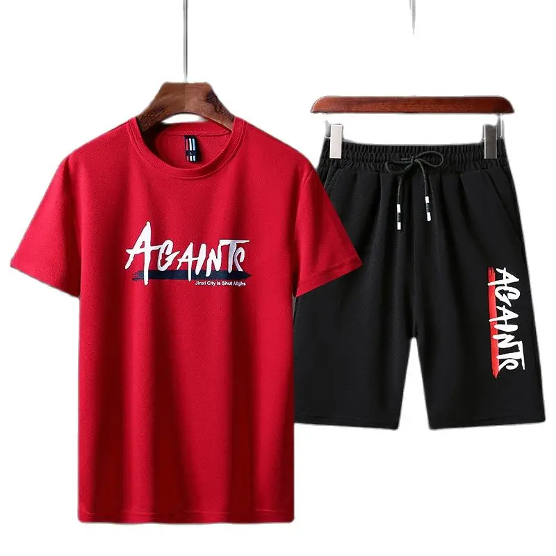 2021 summer new men's leisure breathable sports suit, loose sports short-sleeved T-shirt + casual shorts