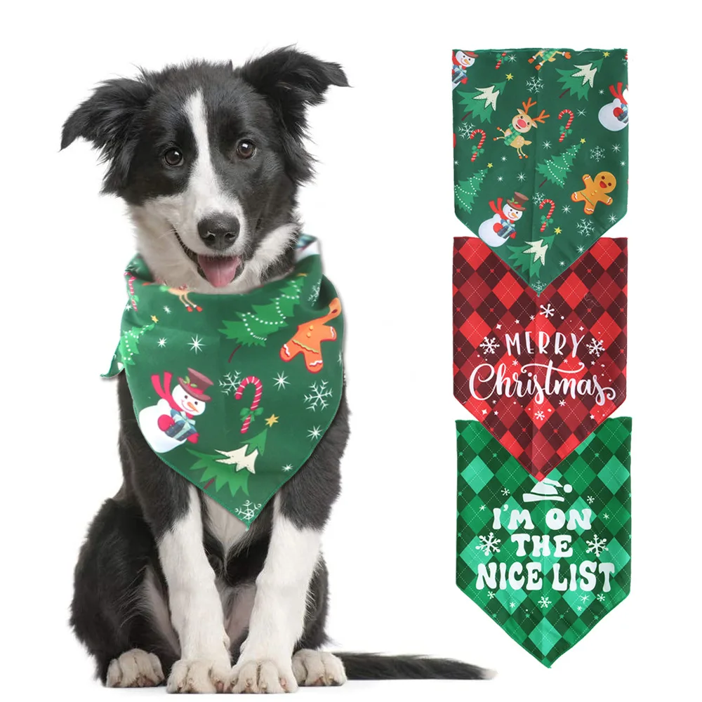 

Christmas Pet Dog Bandana Small Large Dog Bibs Saliva Scarf Plaid Printing Kerchief Bow Tie Party Pet Dogs Grooming Accessories