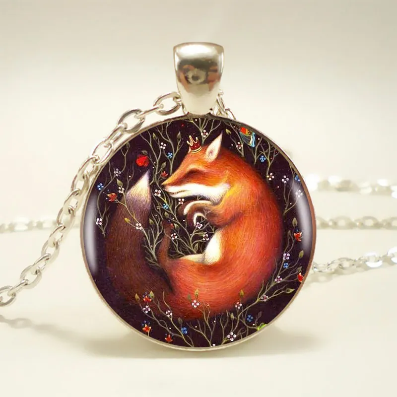 

2017 Sleeping Fox In Flowers Pendant Choker Statement Round Necklace For Women Dress Accessories Fashion Jewelry Glass