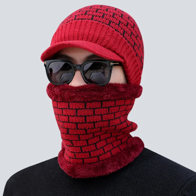 Мужская трикотажная шапка с воротником вязаная флисовая утолщенная комплект ASD88