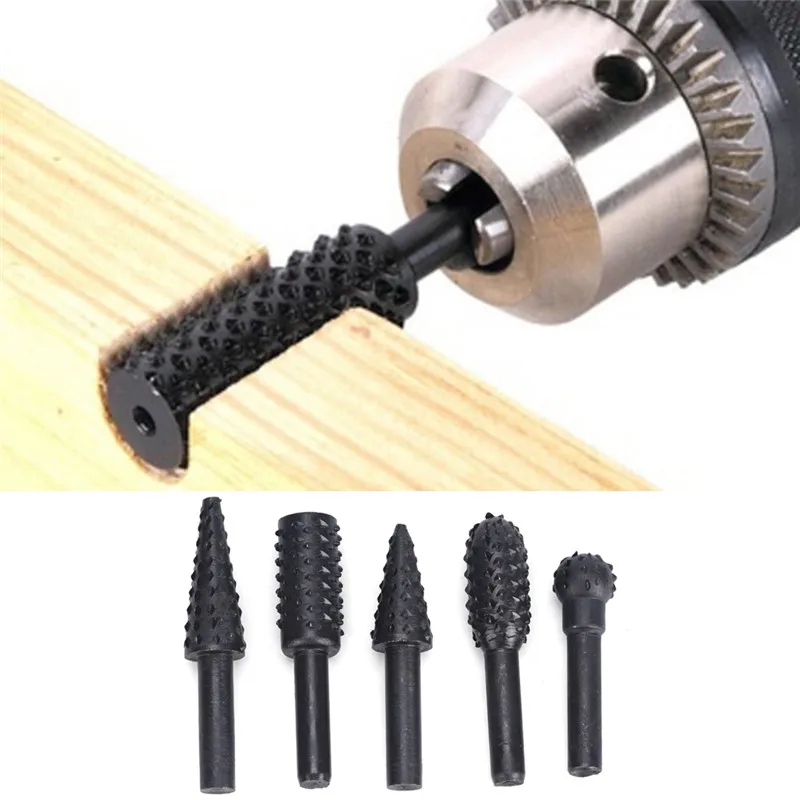 

5pcs Black Steel Rotary Burr Set 1/4'' 6mm Shank Wood Rasp Drill Bits Home Tool Fashion