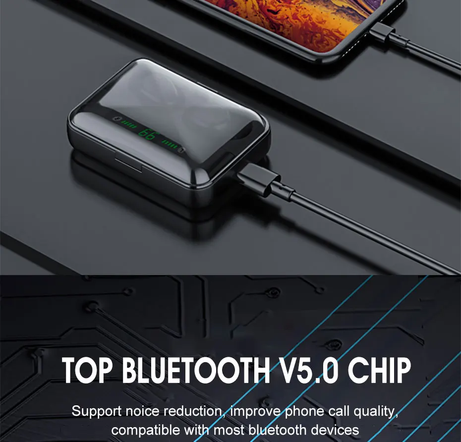 F9 TWS Bluetooth 5,0 6D стерео беспроводные наушники светодиодный дисплей водонепроницаемые IPX7 спортивные наушники с зарядным устройством микрофон для всех телефонов