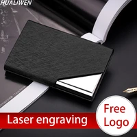laser engraved logo luxury wallet pu leather business id credit card holder for women men fashion brand metal aluminum card case