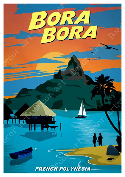 Полинезия Таити Бора праздник пляж путешествия холст картина винтажный