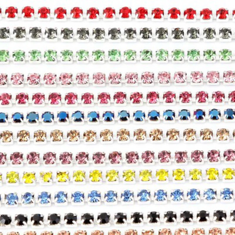 Хит продаж 1 м цепочка Стразы для шитья с кристаллами SS6 SS8 SS10 SS12 серебряная основа