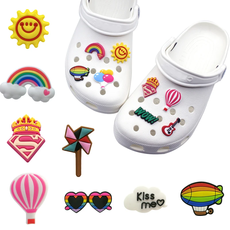 1Pcs PVC Shoe Charms Hot Air Balloon/Rainbow/Sunglasses/Sun Shoe Decoration Accessories for Croc jibz Kid's Party