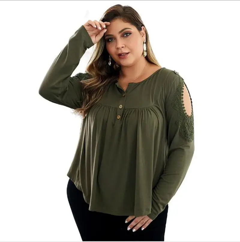 

Осенняя женская футболка с круглым вырезом, длинным рукавом и пуговицами