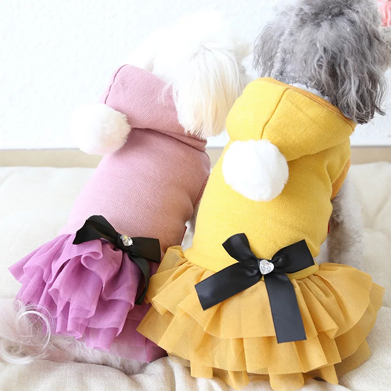 Кружевная Одежда для собак с шариками и бантом зимнее теплое платье собаки