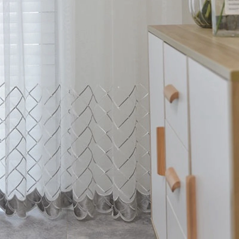 

Europe Geometric Wave Embroidered Tulle for Living room Bedroom Villa Velvet Bottom of Sheer Voile Glass Door Window Screen &E