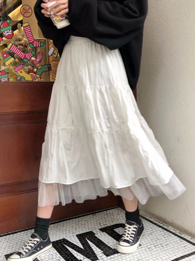

Long Skirts for Summer Women Skirts Harajuku Korean Style White Black Maxi Skirt for Teenagers High Waist Skirt School Skirts