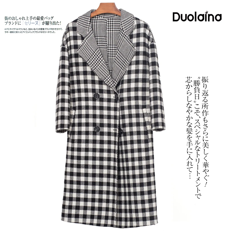 

New woolen coat double-sided woolen coat autumn and winter mid-length woolen coat women's Korean black and white plaid coat