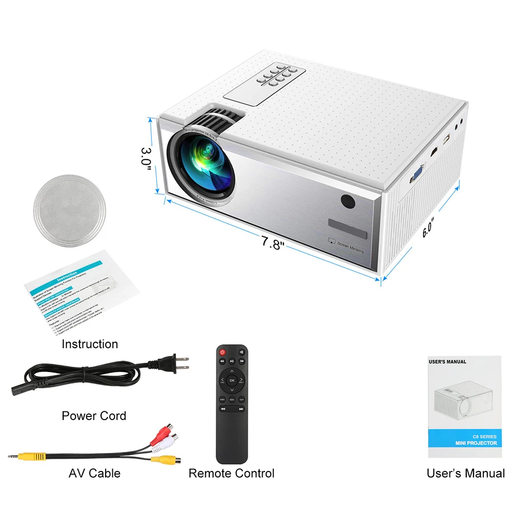 Портативный ЖК-проектор с поддержкой входного сигнала 2800 лм 1080P AV HDMI VGA USB